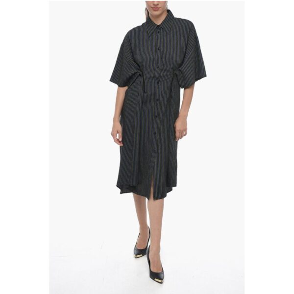 Maison Margiela MM6 Single-pleated Cotton Shirt Dress with Balanced Stripe M