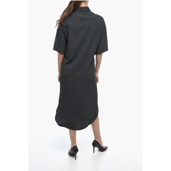 Maison Margiela MM6 Single-pleated Cotton Shirt Dress with Balanced Stripe M - Image 2