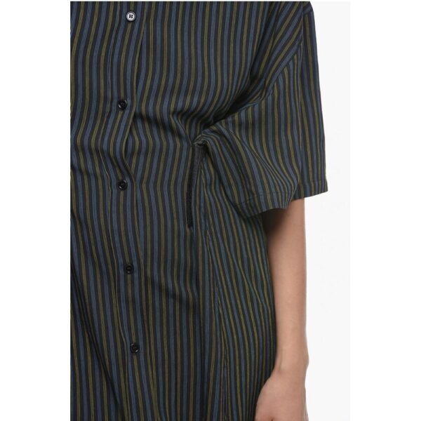 Maison Margiela MM6 Single-pleated Cotton Shirt Dress with Balanced Stripe M - Image 3