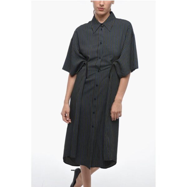 Maison Margiela MM6 Single-pleated Cotton Shirt Dress with Balanced Stripe M - Image 4
