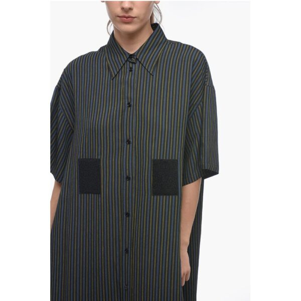 Maison Margiela MM6 Single-pleated Cotton Shirt Dress with Balanced Stripe M - Image 5