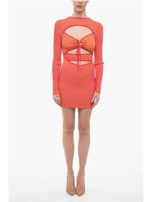 Ribbed Knitted Mini Dress with Cut Out Detail
