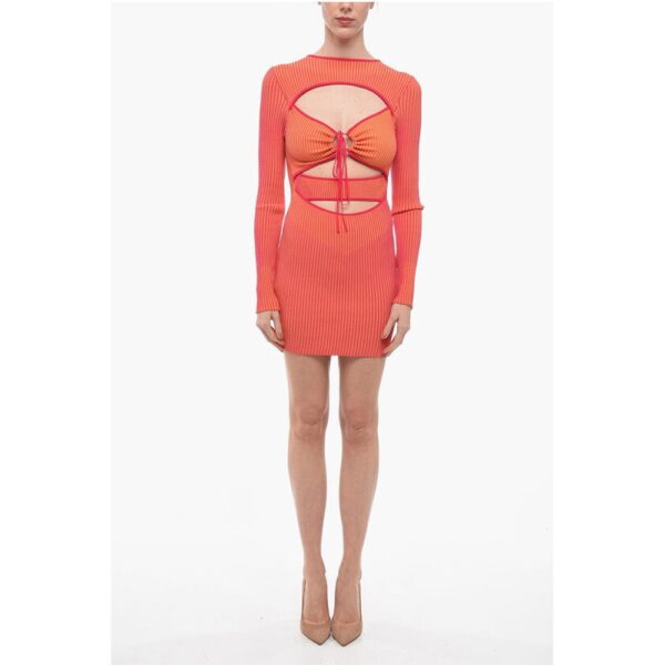 Ribbed Knitted Mini Dress with Cut Out Detail