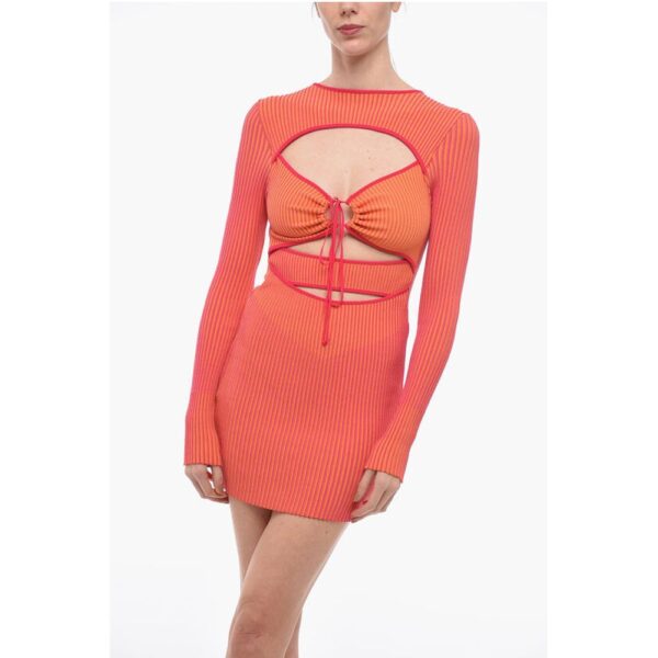 Ribbed Knitted Mini Dress with Cut Out Detail - Image 4