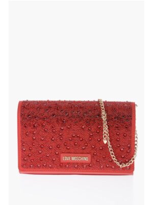 Moschino LOVE Faux Leather Crossbody Bag Embellished with Rhinestones