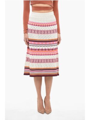 Kenzo Crochet Cotton Blend Midi Skirt with Fairisle Motif