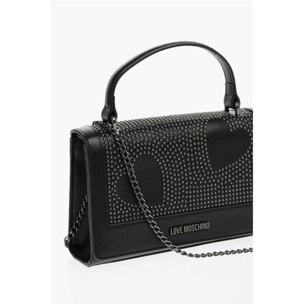 Moschino LOVE Faux Leather Embellished Studs Hand Bag with Chain - Image 3