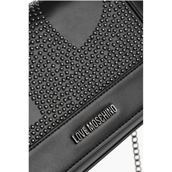 Moschino LOVE Faux Leather Embellished Studs Hand Bag with Chain - Image 4