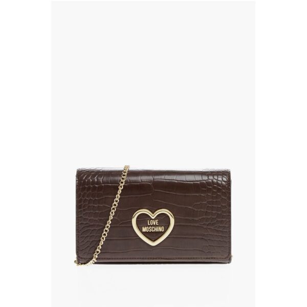 Moschino LOVE Crocodile Effect Faux Leather Bag with Golden Chain