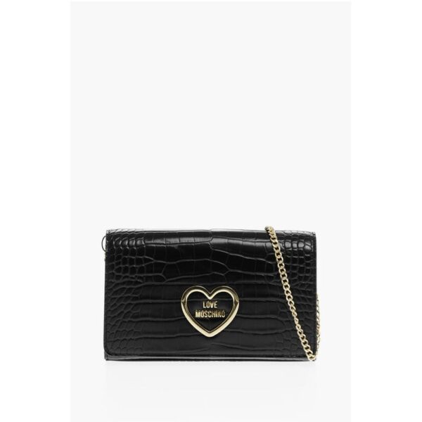Moschino LOVE Crocodile Effect Faux Leather Bag with Golden Chain