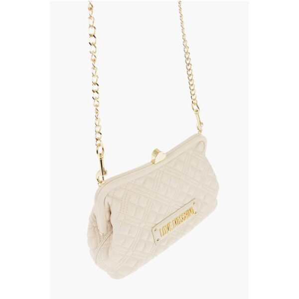 Moschino LOVE Quilted Faux Leather Bag with Golden Chain and Heart De - Image 3