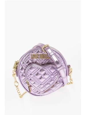 Moschino LOVE Quilted Metallic Faux Leather Bag with Heart-Shaped Poc