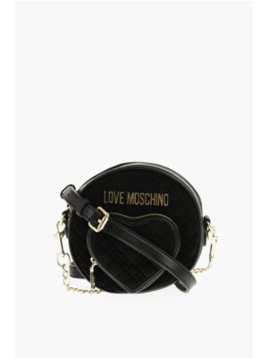 Moschino LOVE Faux Leather and Fabric Round Crossbody Bag with Heart