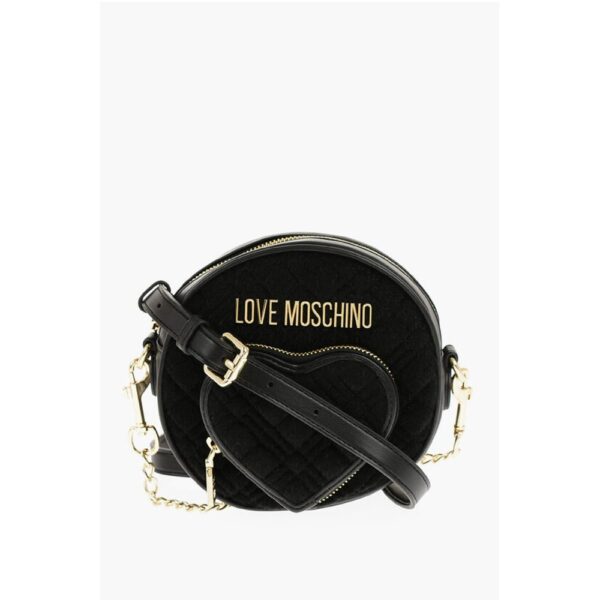 Moschino LOVE Faux Leather and Fabric Round Crossbody Bag with Heart - Image 2