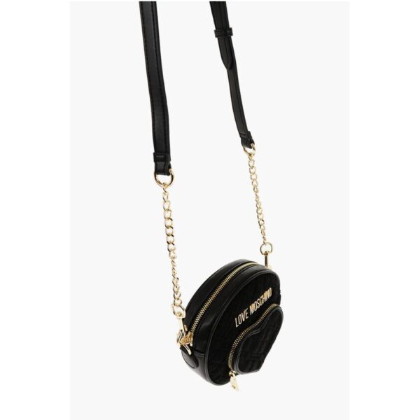 Moschino LOVE Faux Leather and Fabric Round Crossbody Bag with Heart - Image 4