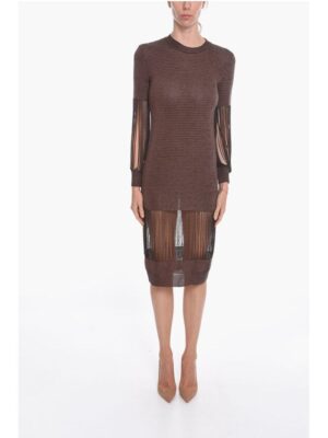 Bottega Veneta Metallic Viscose-knit Midi Dress with Chain Details