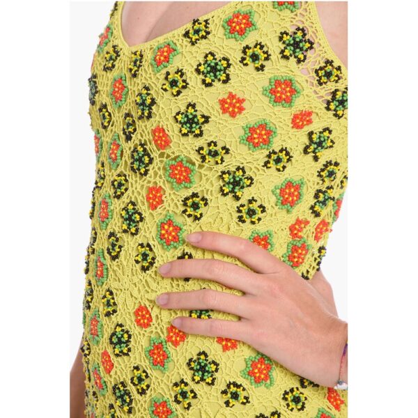 Bottega Veneta Viscose-crochet Flared Dress with Beaded Floral Motif - Image 3