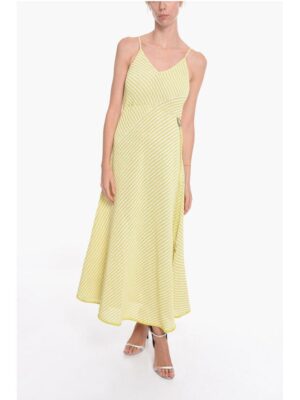 Bottega Veneta Striped Cotton Blend Maxidress with Drawstring