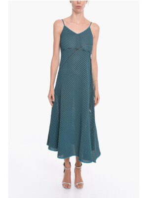 Bottega Veneta Striped Cotton Blend Maxidress with Drawstring
