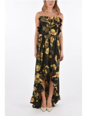 Philipp Plein COUTURE floral-print silk APPEAL strapless maxi asymmetrical