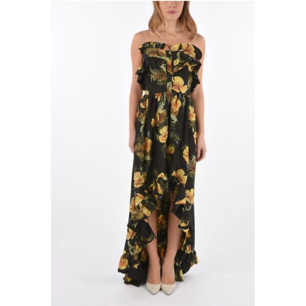 Philipp Plein COUTURE floral-print silk APPEAL strapless maxi asymmetrical