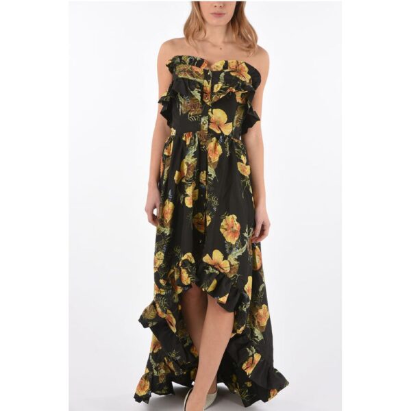 Philipp Plein COUTURE floral-print silk APPEAL strapless maxi asymmetrical - Image 4