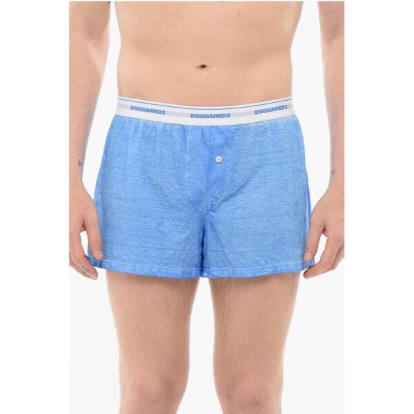 Dsquared² Linen Blend Boxers With Logoed Waistband