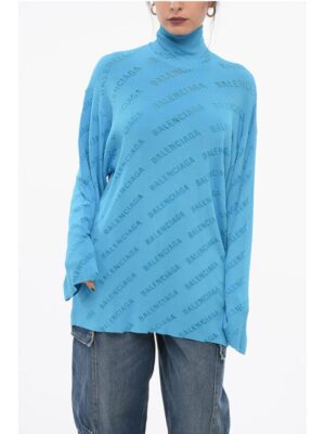 Balenciaga Turtleneck Ribbed Sweater with All-Over Monogram Pattern