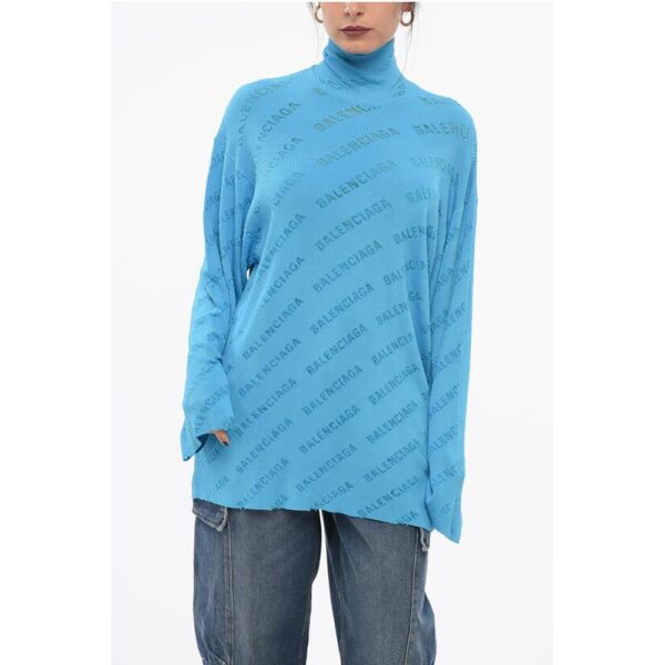 Balenciaga Turtleneck Ribbed Sweater with All-Over Monogram Pattern