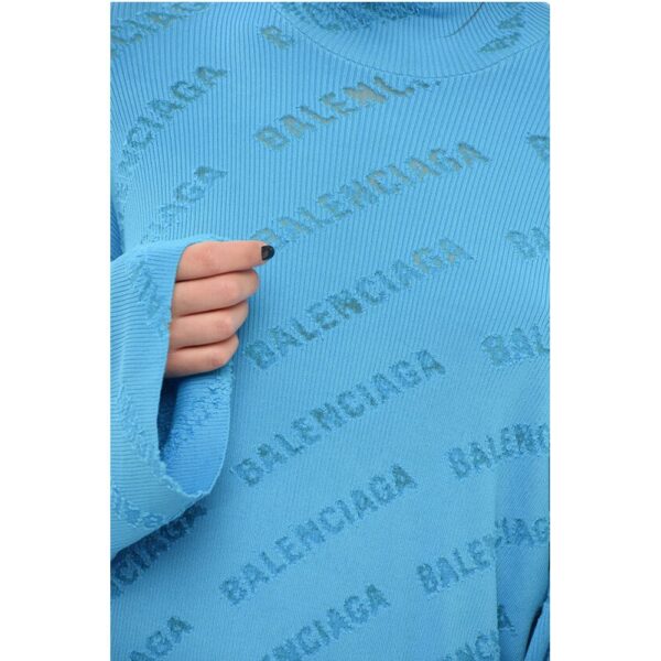 Balenciaga Turtleneck Ribbed Sweater with All-Over Monogram Pattern - Image 3