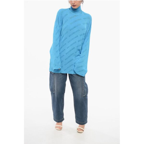 Balenciaga Turtleneck Ribbed Sweater with All-Over Monogram Pattern - Image 4