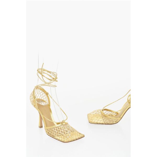 Bottega Veneta Metallic Leather and Mesh Lace-Up Sandals with Squared Toe 9