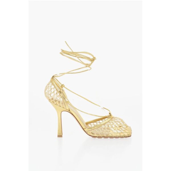Bottega Veneta Metallic Leather and Mesh Lace-Up Sandals with Squared Toe 9 - Image 3